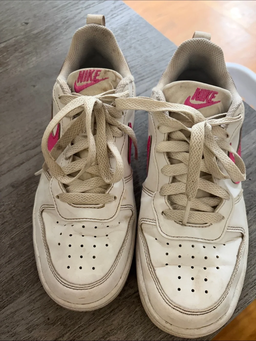 Nike Kids White Sneakers with Pink Swoosh